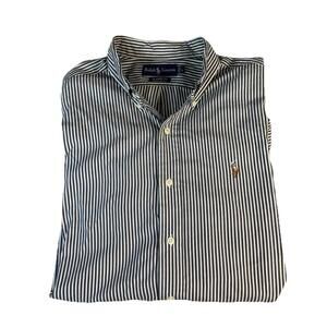 VTG Ralph Lauren Mens L Black Stripe Classic Fit Button Down Shirt flesh pony
